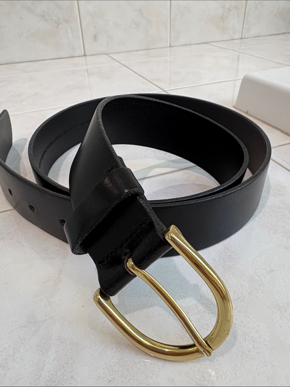 Ann Taylor Classic Wide Black Italian Leather Belt with Gold Buckle